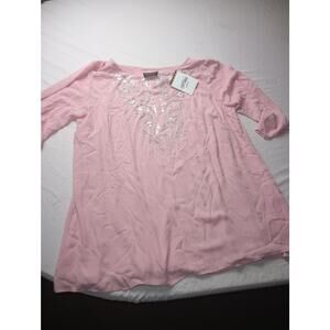 Bob Mackie Pink Sequin Blouse Top NWT Art To Wear Office Festival Holiday 1X